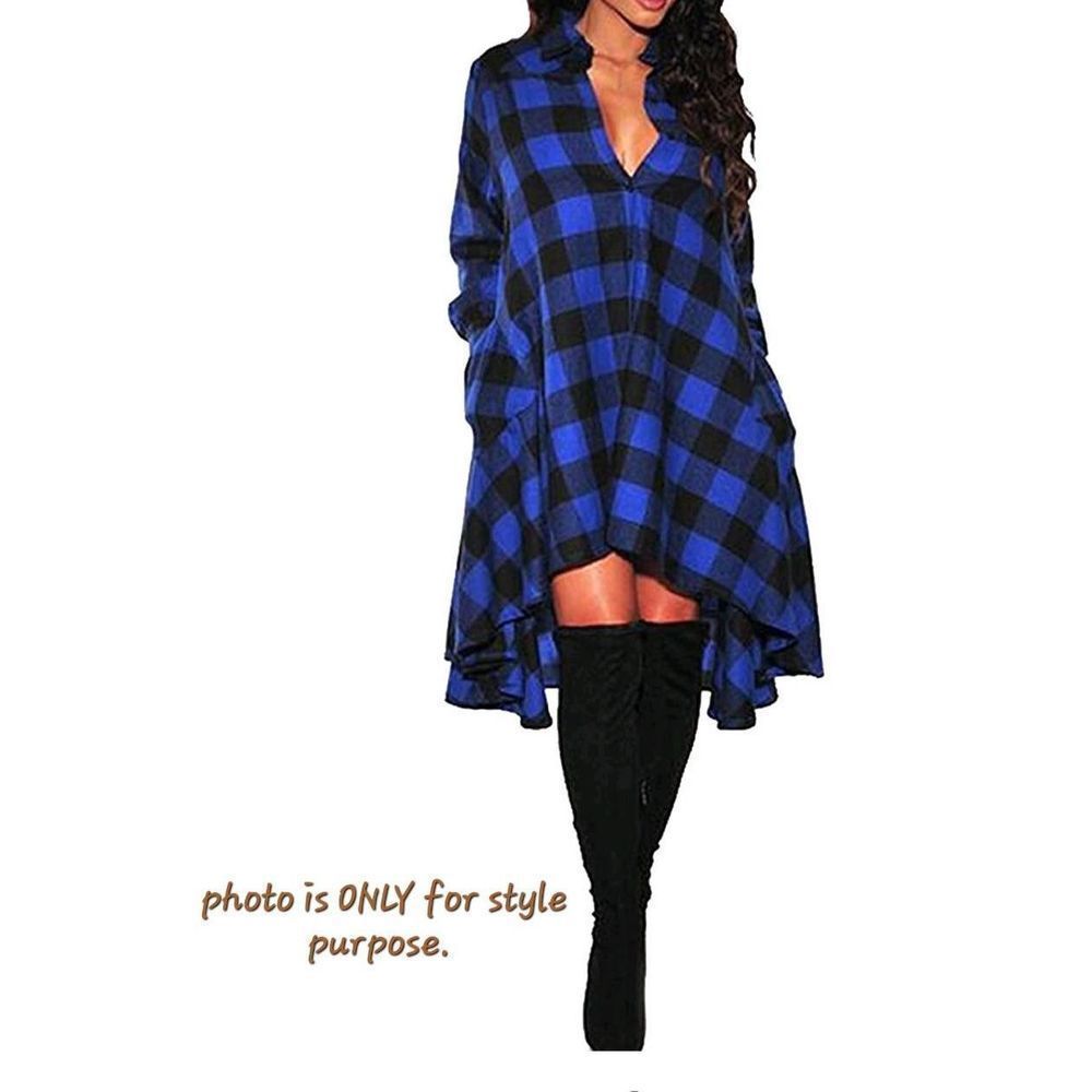 OLRAIN Womens New Plaids Irregular Hem Casual Shirt Shacket Dress Size L Fall Dr